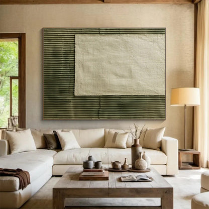 Hand Painted Art Green & Beige Textured Abstract, Acrylic Modern Art Paintings HS356