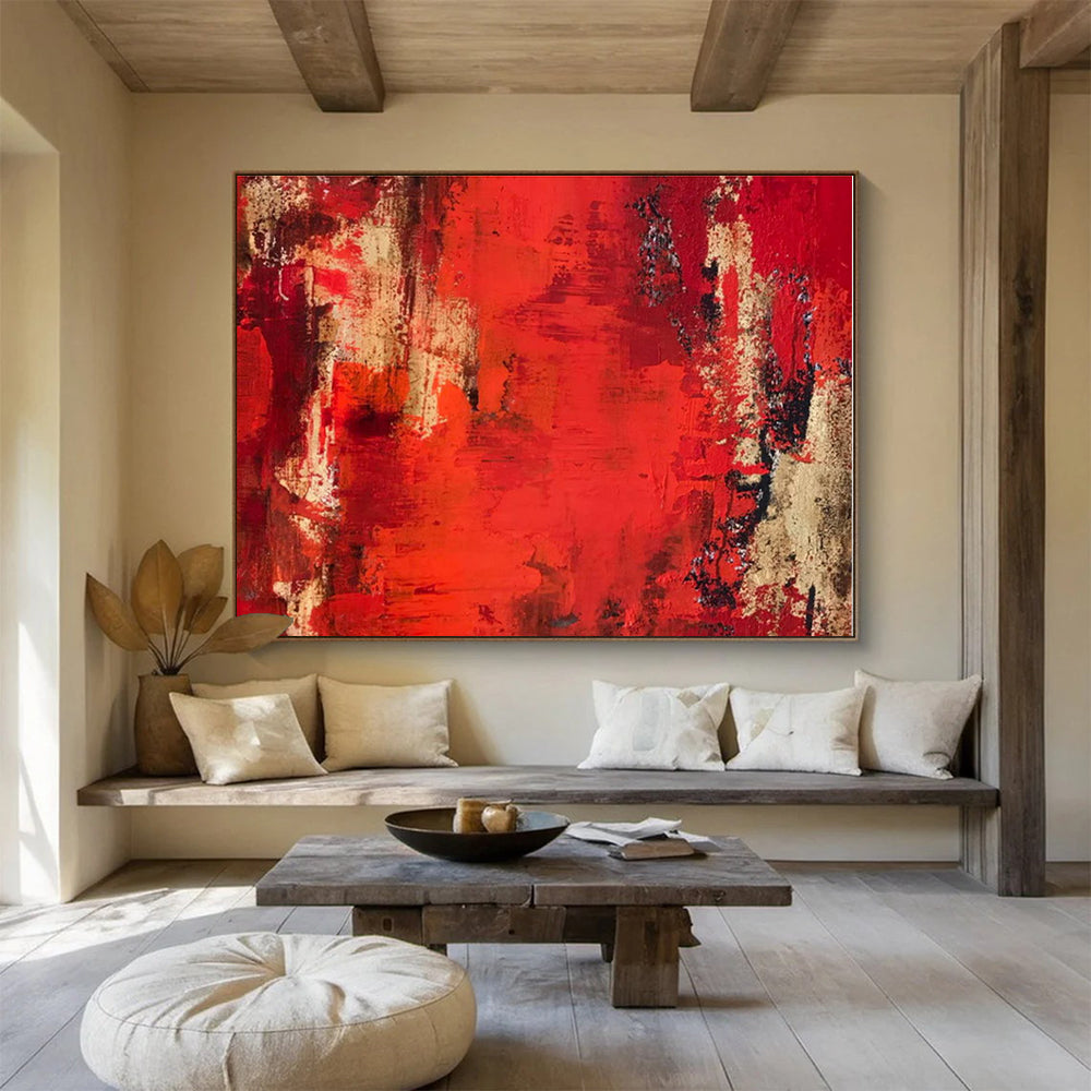 Big Size Red, Beige and Black Abstract Textured Painting WB080