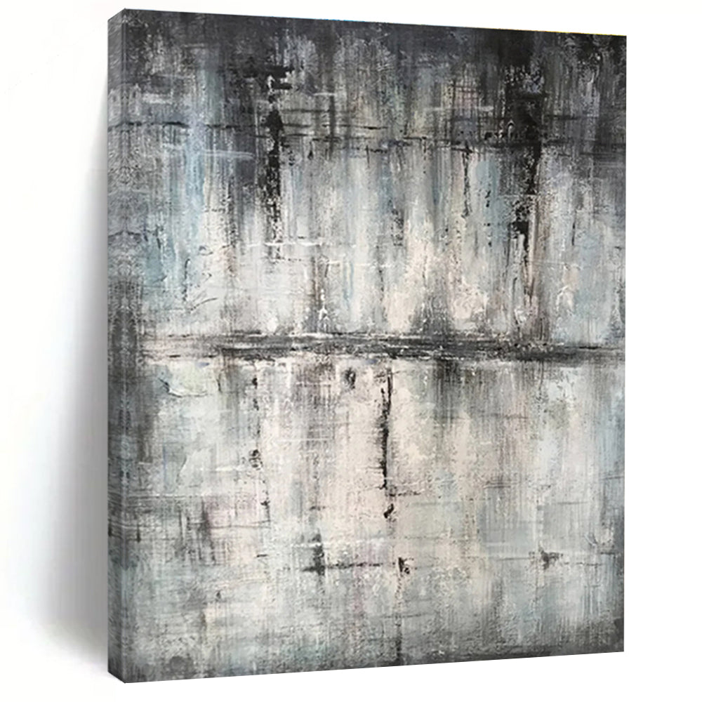 Hand-Painted Gray & Black Textured Abstract Urban Landscape Art HS391