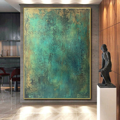 Acrylic Modern Art Paintings Teal and Gold Textured Abstract Art HS177