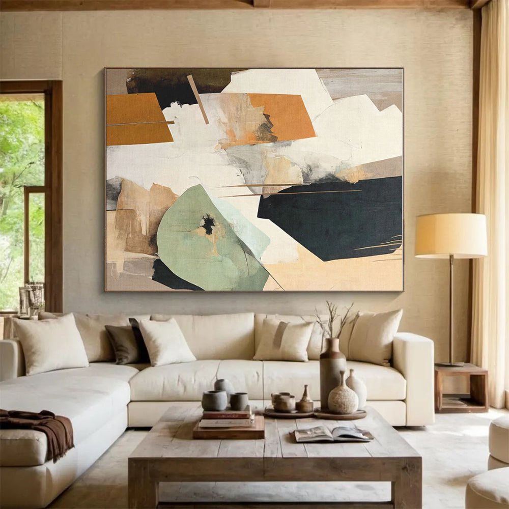 Oversized Abstract Wall Art Geometric and Organic Shapes in Warm Neutrals HS580