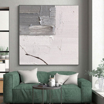 Minimalist Canvas Art Gray & White Textured Abstract, Handmade Art HS263