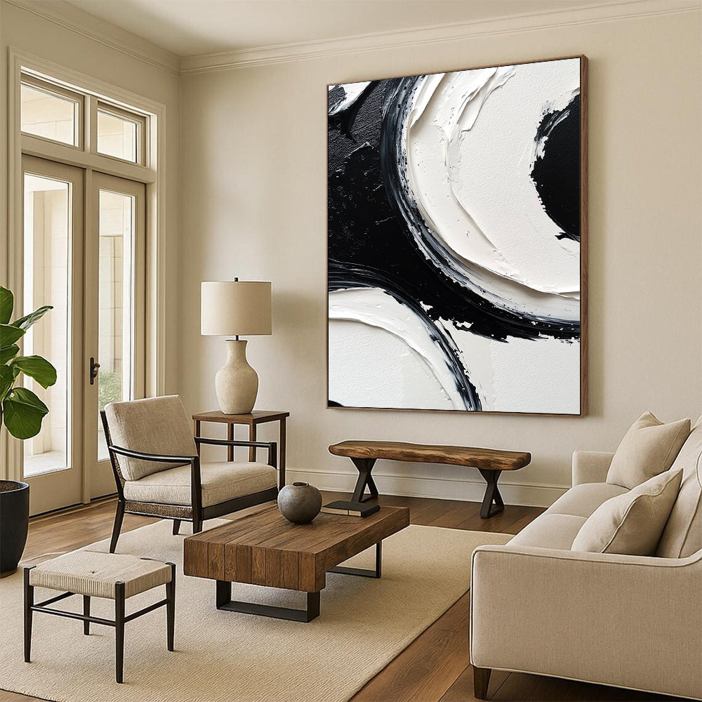 Modern Art Absract Black and White Abstract Textured Painting For Sale HS127