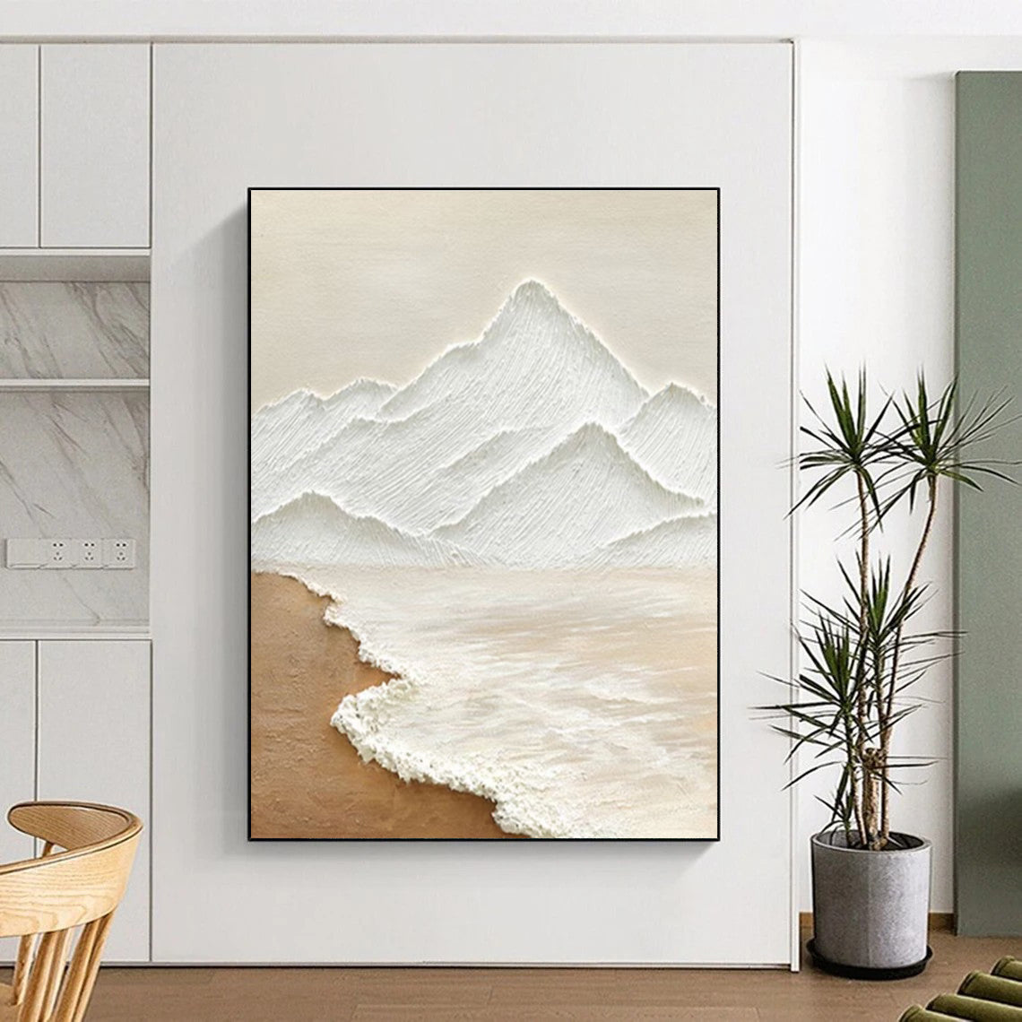 Beige, White Abstract Landscape Art For Living Room and Bedroom WS449