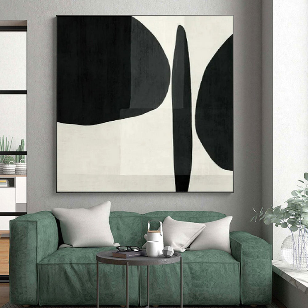 Hand Painted Art Black and White Geometric Abstract Painting On Canvas HS778