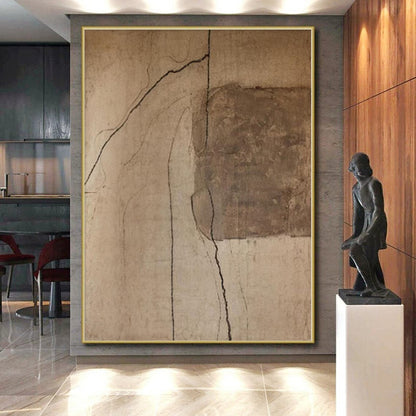 Handmade Art Beige and Brown Abstract Line Painting For Sale HS106