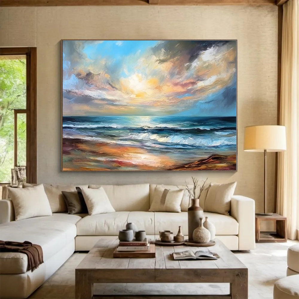 Large Size Colorful Seaside Sunset Abstract Landscape Painting WB051