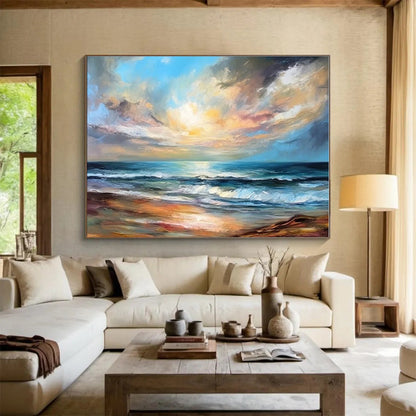 Large Size Colorful Seaside Sunset Abstract Landscape Painting WB051