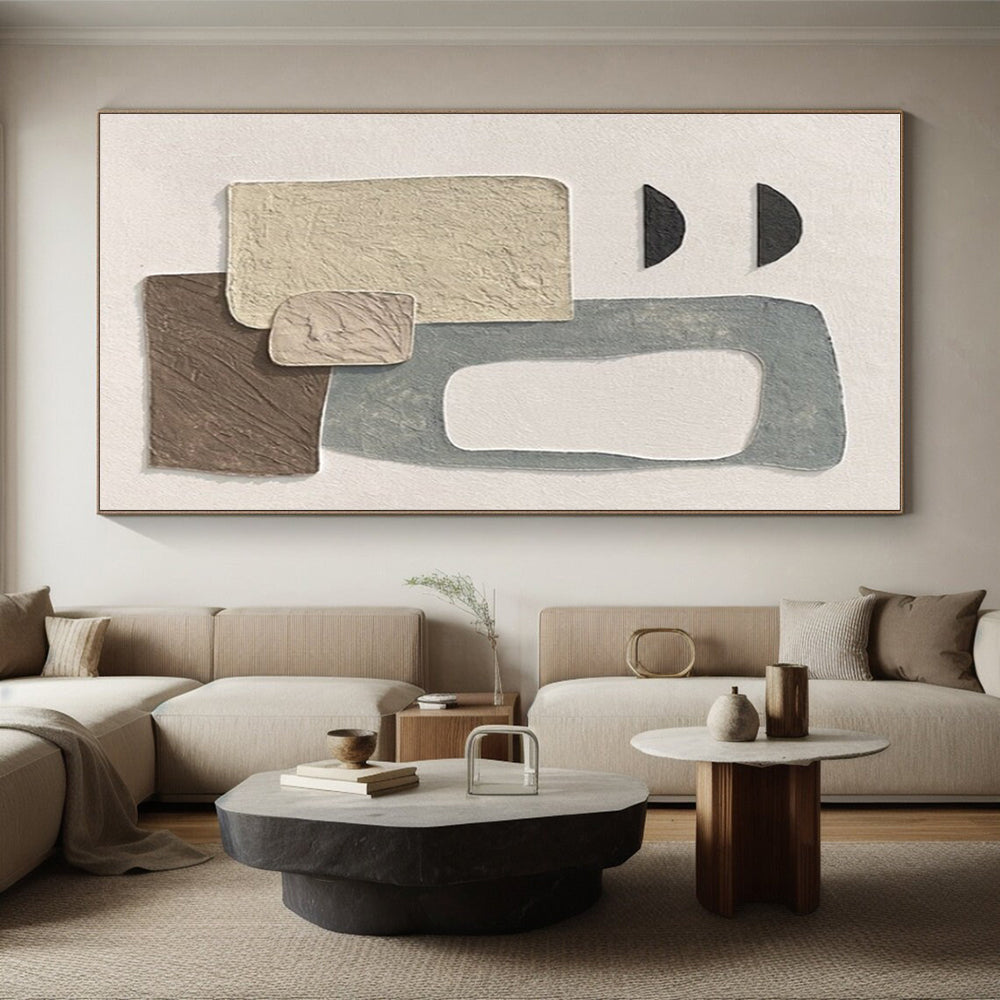 Hand-Painted Textured Neutral Shapes Abstract Art, Paintings For House HS556