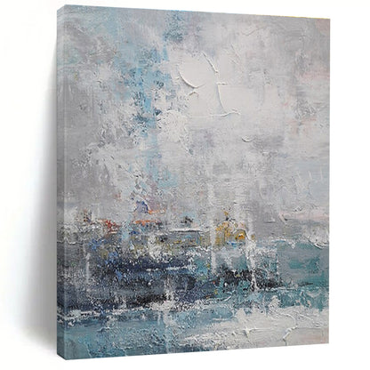 Acrylic Modern Art Paintings Blue, Gray, and White Textured Abstract Landscape HS684