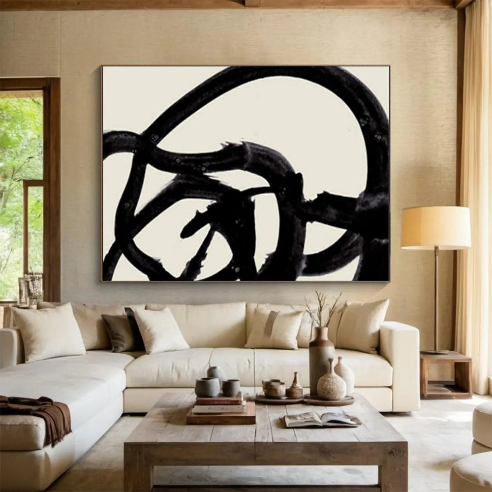 Minimalist Canvas Art Black and White Dynamic Abstract Painting On Canvas HS804