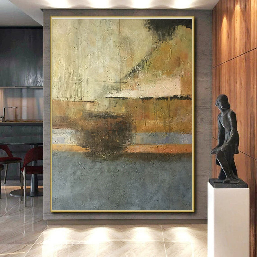 Handmade Art Beige, Brown & Gray Abstract Geometric Composition HS384