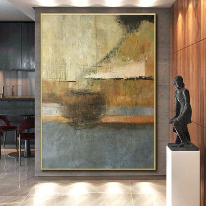 Handmade Art Beige, Brown & Gray Abstract Geometric Composition HS384