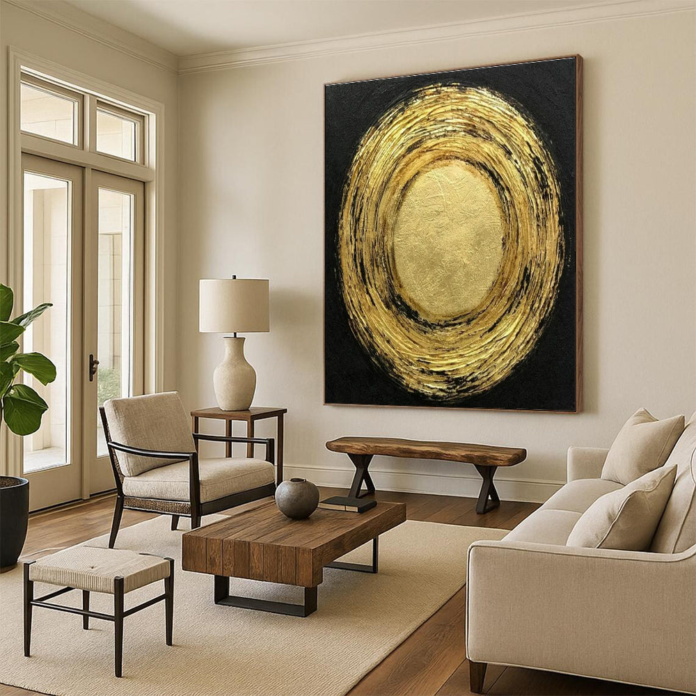 Unique Abstract Art Gold and Black Textured Abstract Painting On Canvas HS805