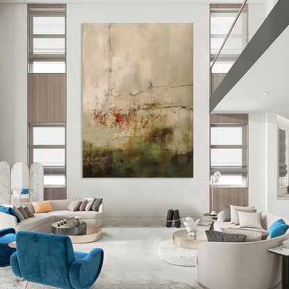 Gray, Green, and Red Textured Abstract Painting For Sale Online WS474