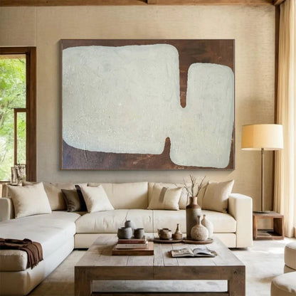 Hand Painted Art Beige and Brown Textured Abstract Art HS647