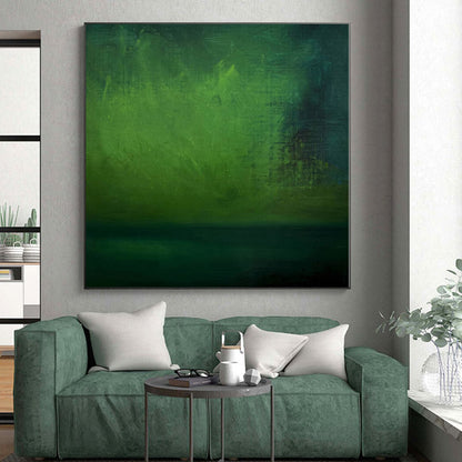 Hand-Painted Green Abstract Misty Landscape Painting For Sale HS042