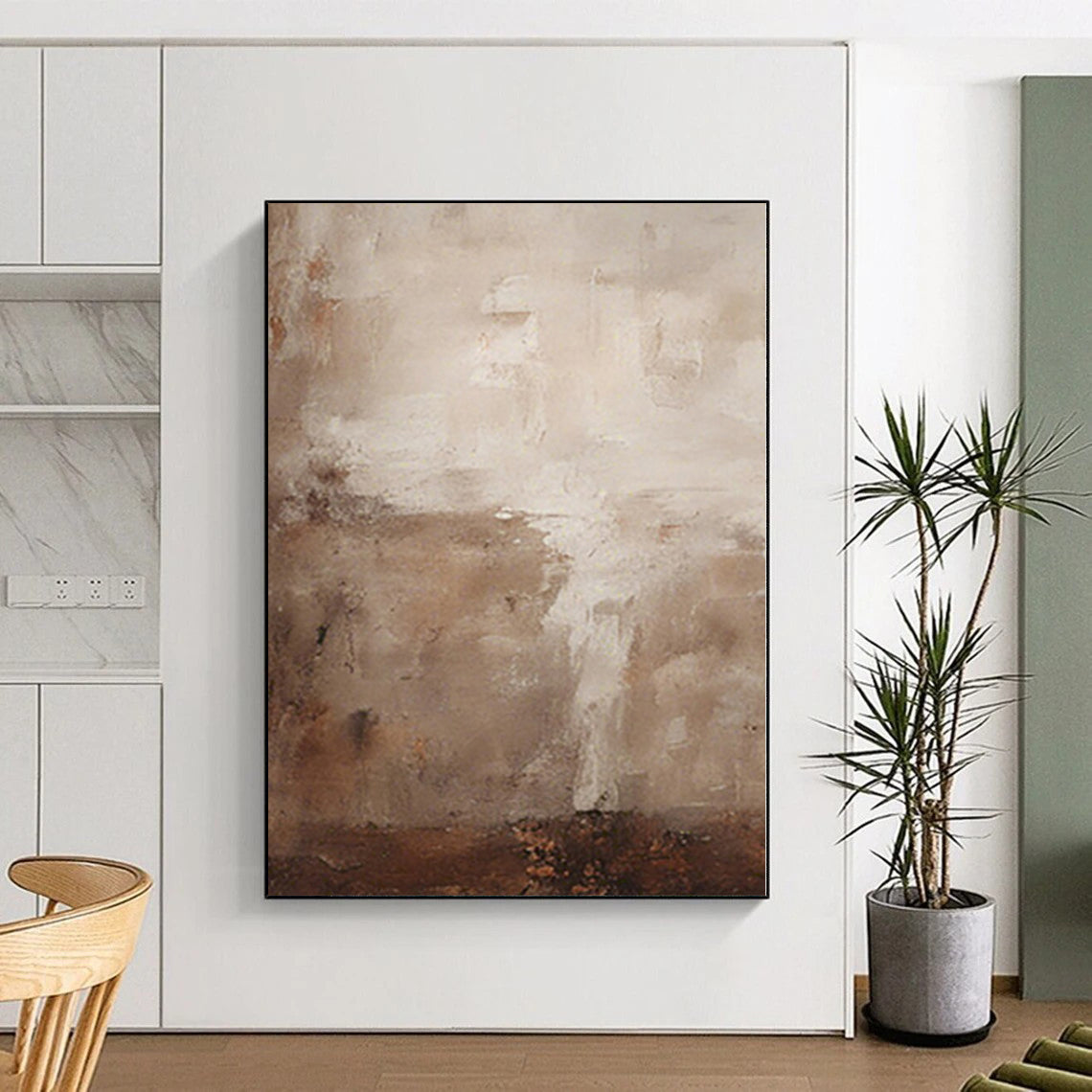 Hand-Painted Beige and Brown Abstract Textured Painting For Sale HS070