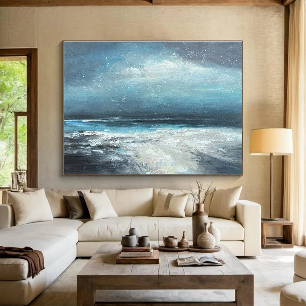 Blue, Gray, White Abstract Seascape Art For Sale WB410