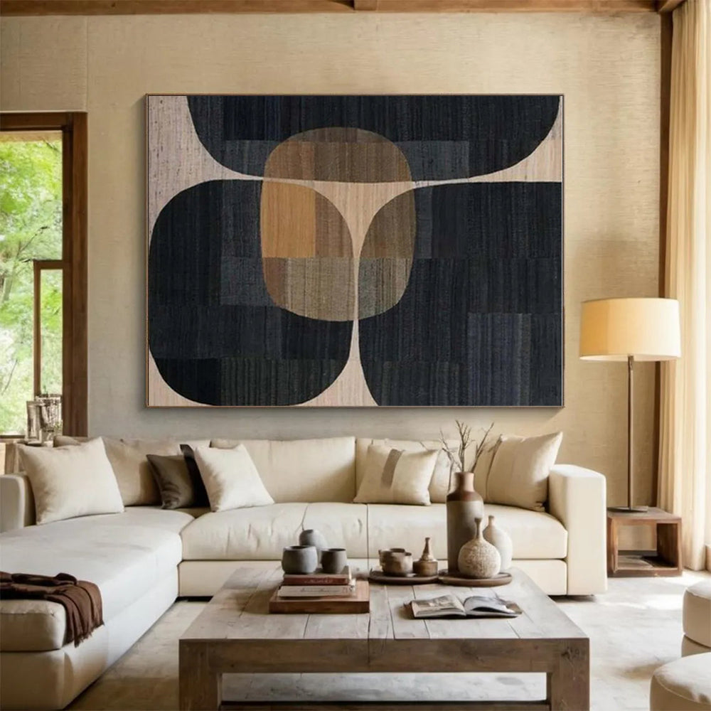 Unique Abstract Art Black, Brown & Beige Geometric Abstract, Large Contemporary Wall Art HS332