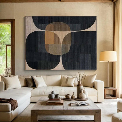 Unique Abstract Art Black, Brown & Beige Geometric Abstract, Large Contemporary Wall Art HS332
