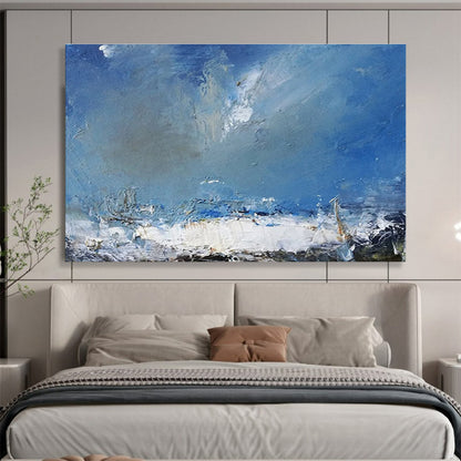 Huge Size Blue, White, and Multicolor Abstract Stormy Sea, Abstract Oil Painting WB186
