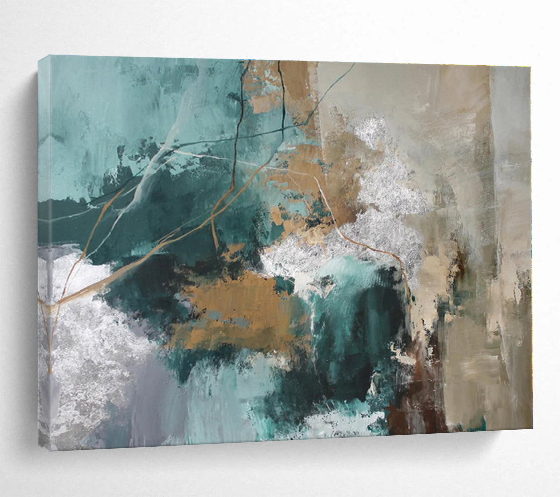 Extra Large Size Teal, Gold and Gray Abstract Textured Painting WB114