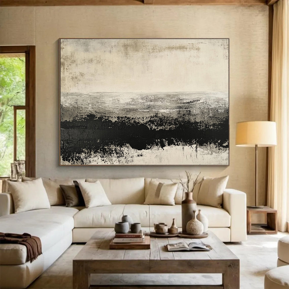 Horizontal Gray Textured Landscape Abstract Painting WB259