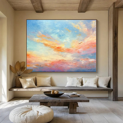 Colorful Sky Abstract Painting with Blue, Orange, Pink – Landscape Oil Painting WB041