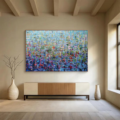 Multicolor Blue-Toned Abstract Textured Art For Sale WB412