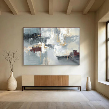 Big Size Gray, Gold and Black Abstract Geometric Painting WB090