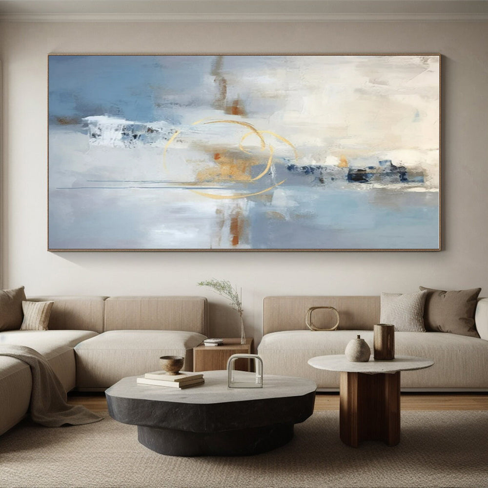 Hand Painted Art Blue, Gray, and Gold Textured Abstract Art HS752