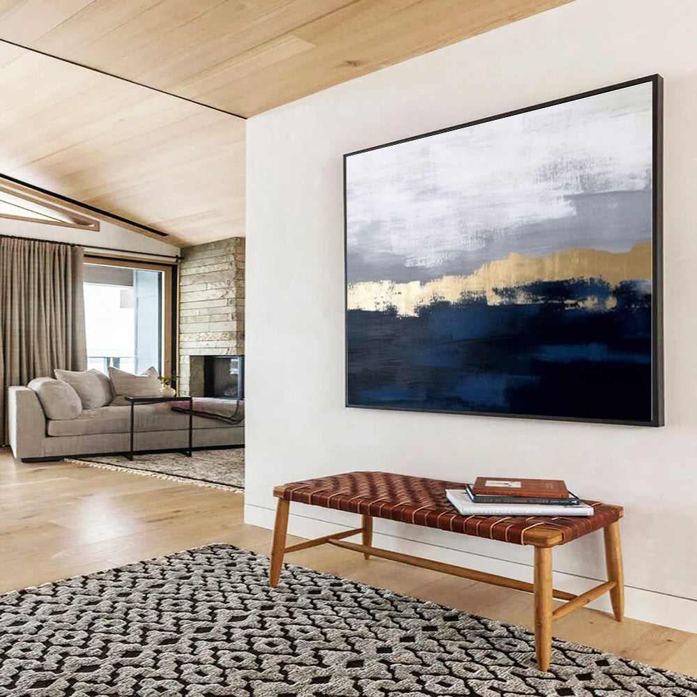 Extra Large Size Blue, Gray and Gold Abstract Landscape Painting WB144