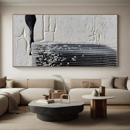 Giant Canvas Art Black & White Textured Abstract Linear Art HS379