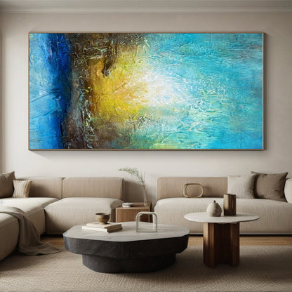 Hand Painted Art Blue, Gold & White Textured Abstract, Large Contemporary Wall Art HS290