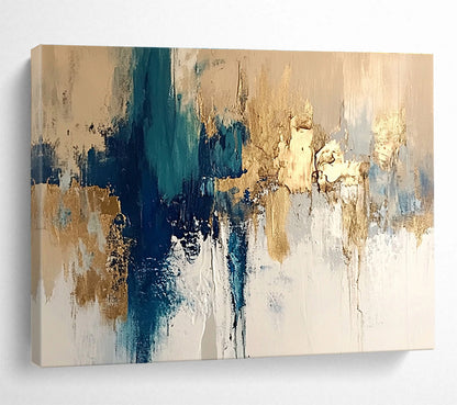 Extra Large Size Teal, Gold, and White Abstract Textured Art - Acrylic Painting WB275