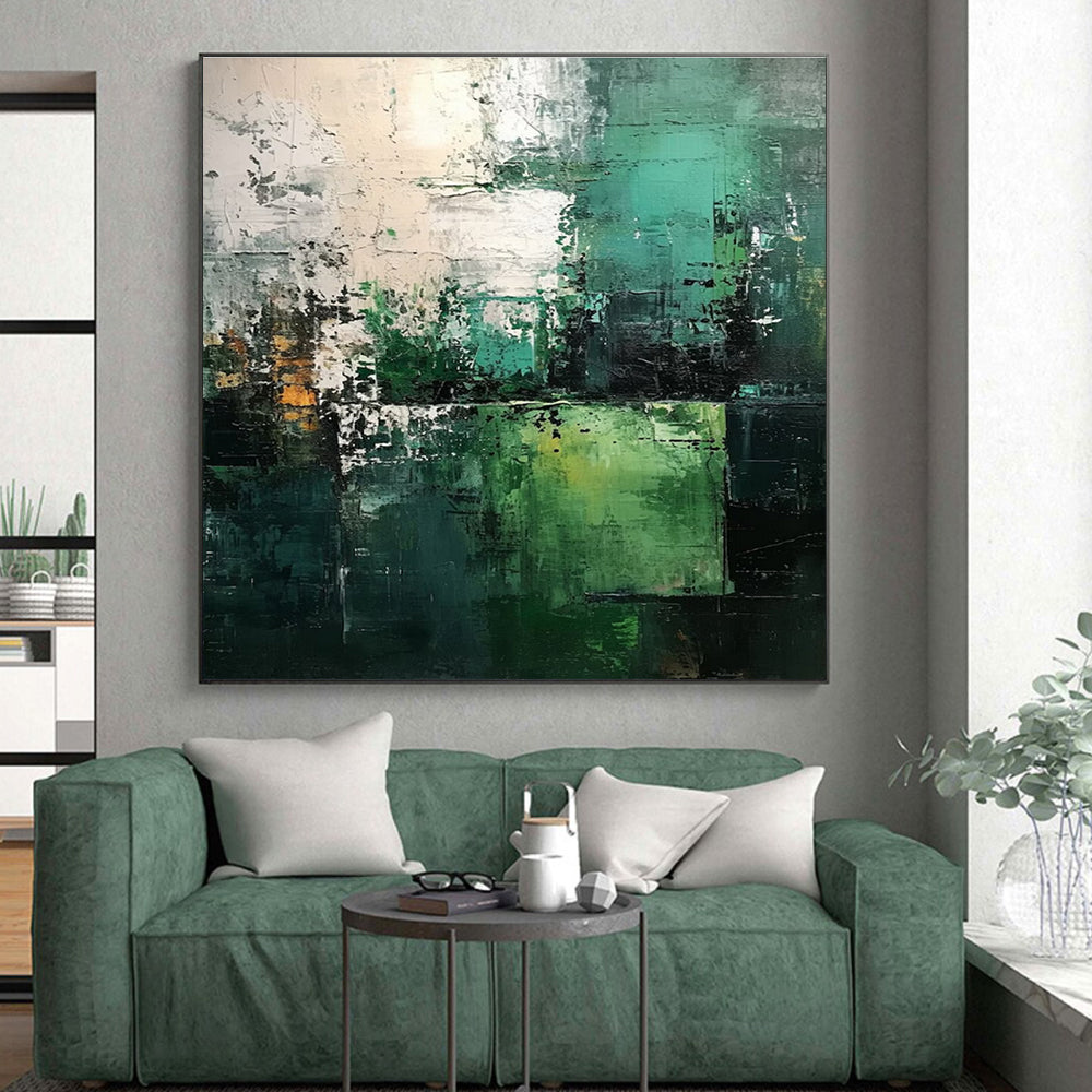 Hand Painting Teal & Gray Abstract Art, Large Size Modern Art Acrylic HS202