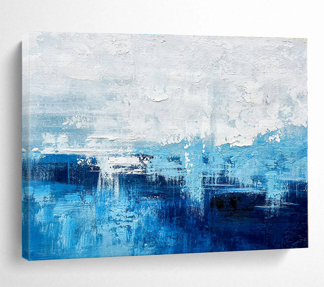 Large Size Blue and White Abstract Seaside Abstract Painting WB069