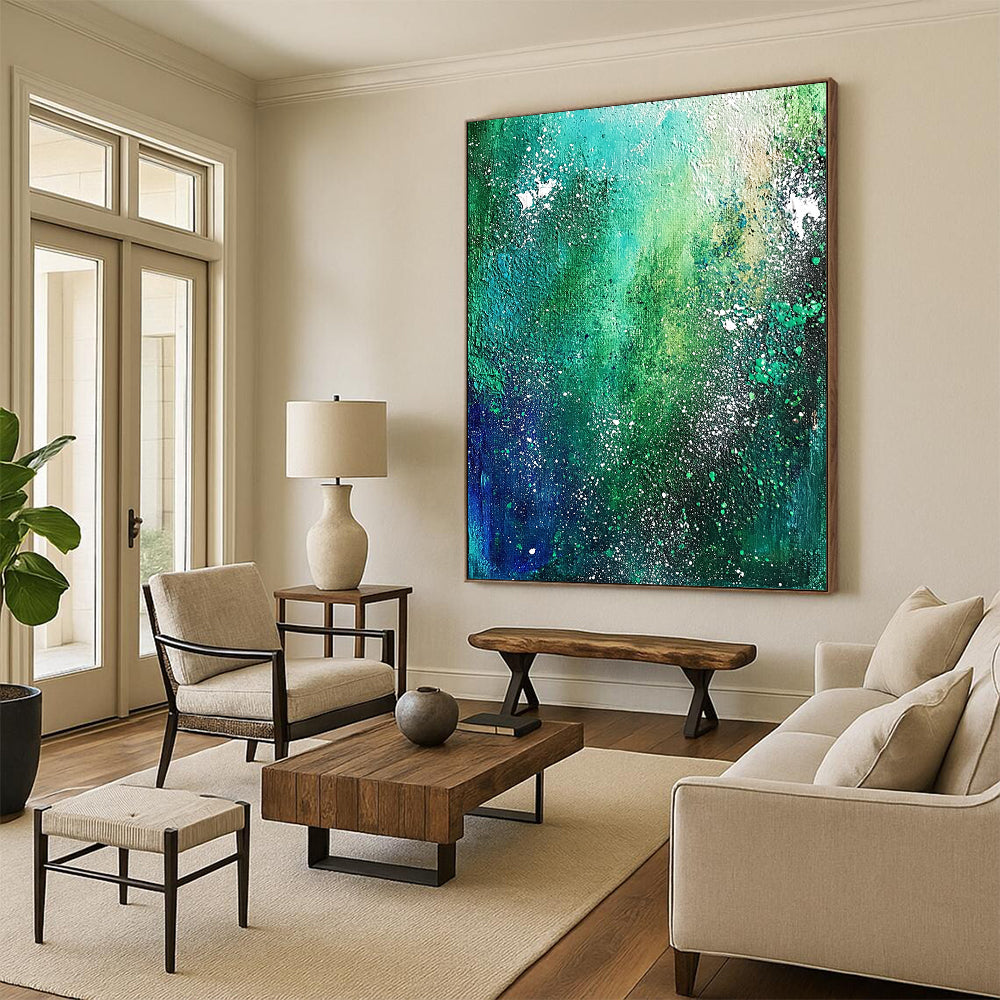 Unique Abstract Paintings Green and Blue Abstract Expressive Painting For Sale HS119