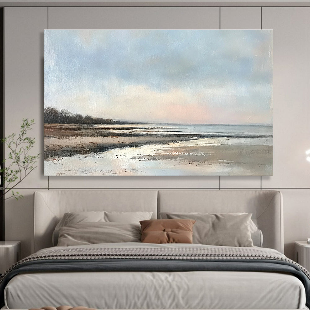 Hand Painted Art with Blue, Beige, Brown and White Colors, Coastal Landscape Abstract Theme WB317