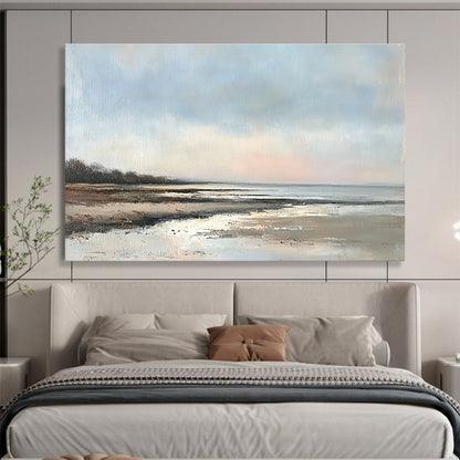 Hand Painted Art with Blue, Beige, Brown and White Colors, Coastal Landscape Abstract Theme WB317