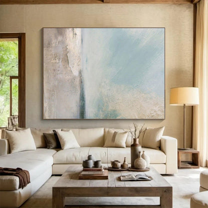 Hand Painted Art Blue, Beige, and White Textured Abstract Landscape HS711