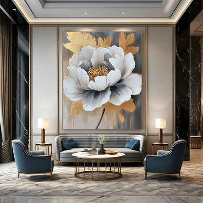Gray, White, Gold Abstract Floral Art For Bedroom and Living Room WS435