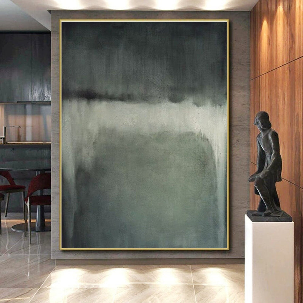 Hand-Painted Minimalist Canvas Art with Gray, Black, White Misty Textures - Acrylic Modern Art Painting HS531