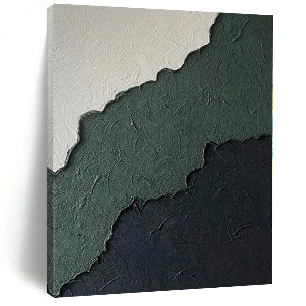 Hand-Painted Green, Black, and White Textured Abstract Layer Painting For Sale HS047