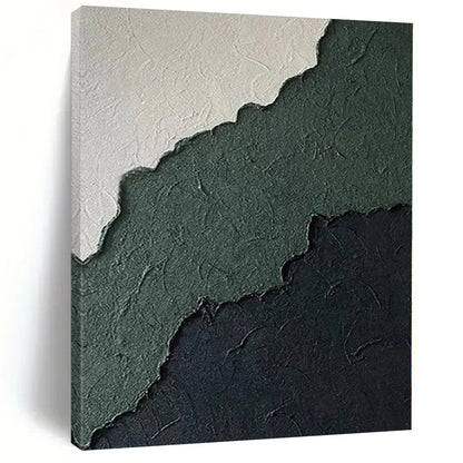 Hand-Painted Green, Black, and White Textured Abstract Layer Painting For Sale HS047