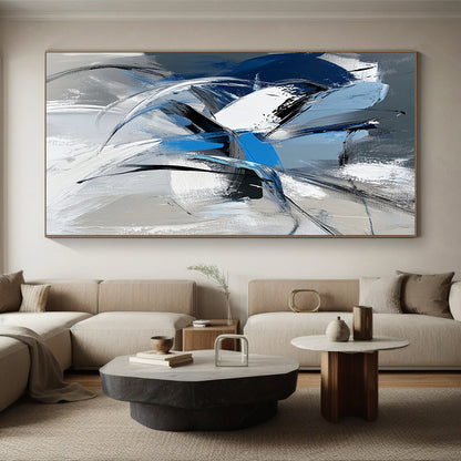 Acrylic Modern Art Paintings Blue, Black, and White Abstract Expressive Painting For Sale HS164