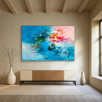 Blue, Pink, Orange Abstract Fluid Acrylic Painting WB021