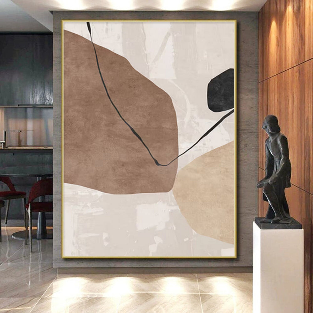Unique Abstract Paintings Brown, Beige, and Black Abstract Shape Painting For Sale HS086