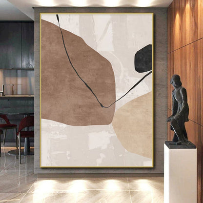 Unique Abstract Paintings Brown, Beige, and Black Abstract Shape Painting For Sale HS086